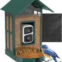 Soliom- Bird Feeder with Camera, 5W Solar Powered, AI Identify Species, Smart Wild Bird Watching, 2K Live View, Instant Arrival Alerts,Large 2.7L Seed Capacity, Metal Squirrel Chew-Proof - BF08 Green