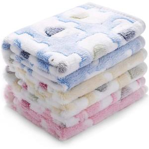 1 Pack 3 Blankets Super Soft Fluffy Premium Cute Elephant Pattern Pet Blanket Flannel Throw for Dog Puppy Cat Blue/Pink/Yellow Medium(30x20 inch) (30x20 inch (Pack of 3))