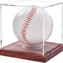 Baseball Display Case, No Assembly Required Clear Cube Tennis Ball Holder with Solid Wooden Base, Autograph Baseball Stand Box for Single Ball (1 Pack)
