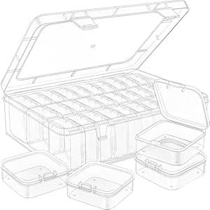 VTG Bead Organizer Box, 60Pcs Small Clear Plastic Bead Storage Containers, 2 Craft Storage Boxes with Hinged Lid, Mini Box for Jewelry Making Bracelets Beading Nails Screws Seeds Small Parts