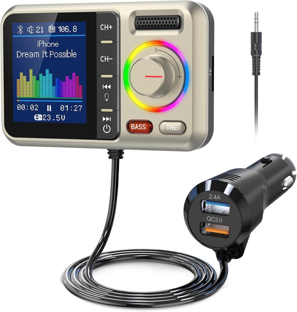 Nulaxy Bluetooth FM Transmitter for Car, Wireless Car Bluetooth Adapter with Big Color Screen, Support QC3.0 Fast Charging, Hands-Free Call, MP3 Music Player BASS&TRE Booster, TF Card AUX-KM28 Yellow Nulaxy Bluetooth FM Transmitter for Car, Wireless Car Bluetooth Adapter with Big Color Screen, Support QC3.0 Fast Charging, Hands-Free Call, MP3 Music Player BASS&TRE Booster, TF Card AUX-KM28 Yellow