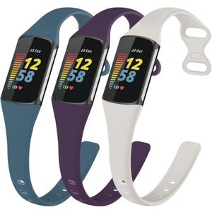 TopPerfekt Slim Bands Compatible with Fitbit Charge 6 Women Men, Adjustable Soft Silicone Sport Replacement Watch Band Straps Wristbands Bracelet for Charge 5 Activity Tracker