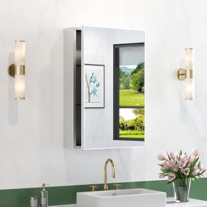 16"x24" Bathroom Medicine Cabinet with Mirror, Surface Mount Medicine Cabinet with Storage, Frameless Full Aluminum Material with 2 Adjustable Glass Shelves, Tempered Glass, Modern Silver Finish