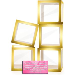 Baby Boxes with Letters for Baby Shower, 5 Clear Balloon Boxes with 78 Letters & Numbers, Name Blocks for Bridal Shower Gender Reveal Decorations Birthday Wedding Party Grad Backdrop, Gold