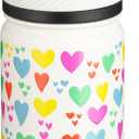 Fanhaw 14 Oz Kids Insulated Water Bottle with Straw - Stainless Steel Double Wall Vacuum Cup, Leakproof, BPA Free, Suitable for Boys and Girls(White - Rainbow Hearts)