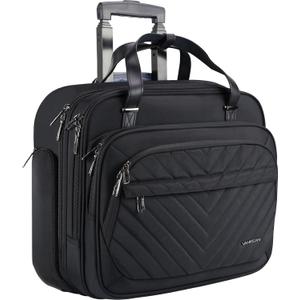 VANKEAN Rolling Laptop Bag for Women with Wheels, 15.6 Inch Water Repellent Overnight Computer Bag with RFID Pockets for Travel Business Work, Black, 16.5 X 14.5 X 8 Inches