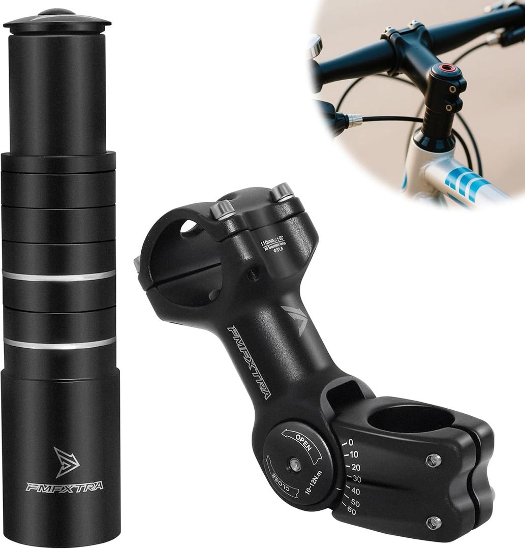 HAQQI Bike Stem Riser & Adjustable MTB Stem, 31.8mm Bike Stem Adjustable 60 Degree, Aluminum Bicycle Handlebar Riser, Universal Bike Stem Riser Extender for MTB/Road/BMX/E-Bikes