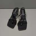 Modatope Womens Kitten Heel Strappy Thong Sandals Square Open Toe Flip Flop Heels Black Size 8