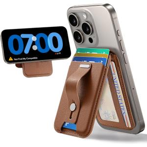 ESR for MagSafe Wallet Stand w Grip, RFID Blocking w MagSafe Ring, 5 Card Holder for Phone Case, Magnetic Wallet for iPhone 17/16/15/14/13/12(Not for Mini), Selected Samsung, Adjustable Stand, Brown