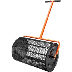 VEVOR Compost Spreader, 24.4-25.6" Height Adjustable Handle, 24" Wide, Lawn and Garden Peat Moss Roller with Side Latches, Powder Coated Steel Mesh Basket for Spreading Manure, Topsoil, Black