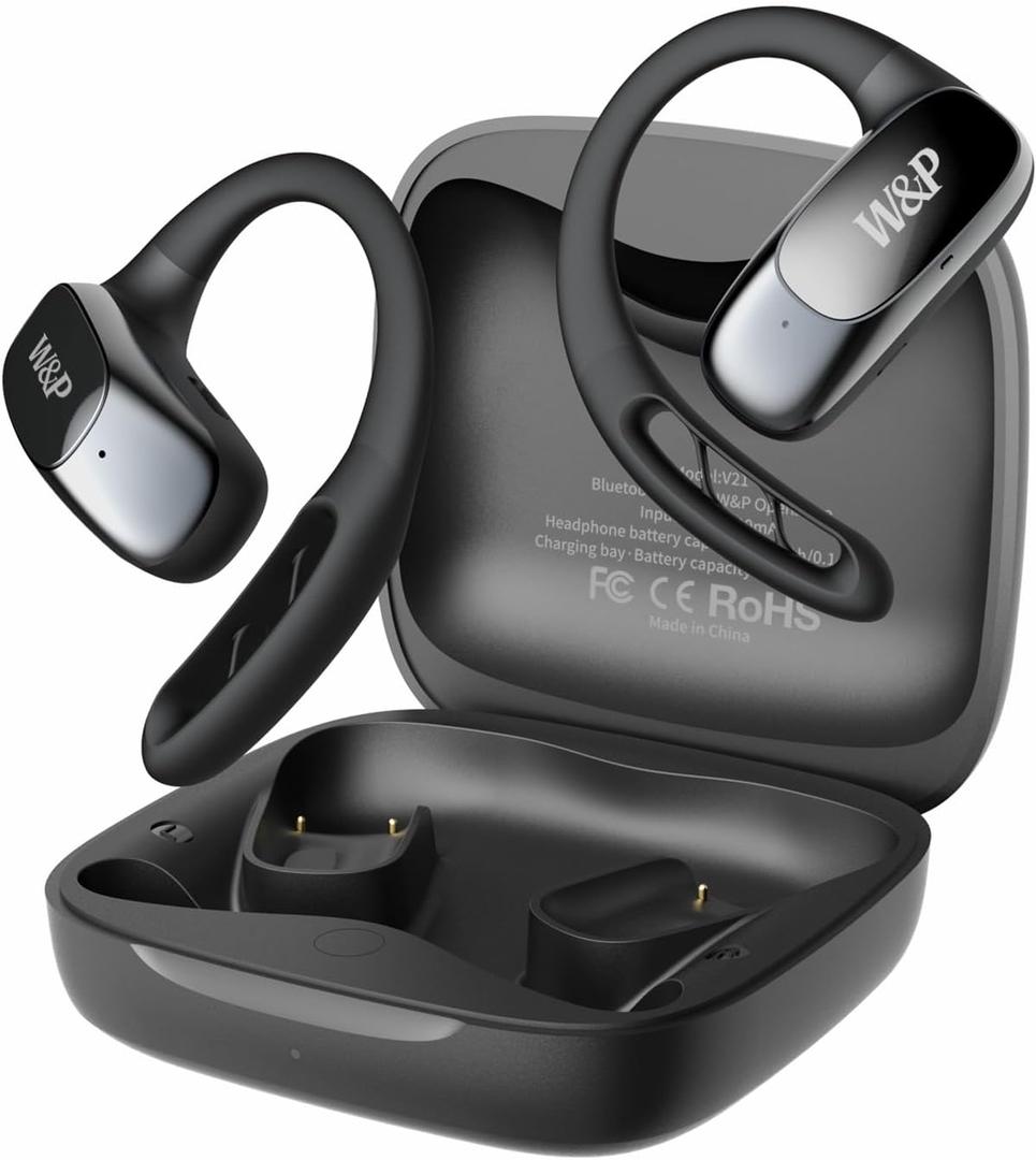 W&P OpenZone - Open-Ear Headphones,Bone Conduction,Wireless Bluetooth Earbuds with Earhook- Liquid Silicone-Water Resistant - Lightweight- 28 Hrs Playtime, Secure for Sports,Gym, Running and Workout