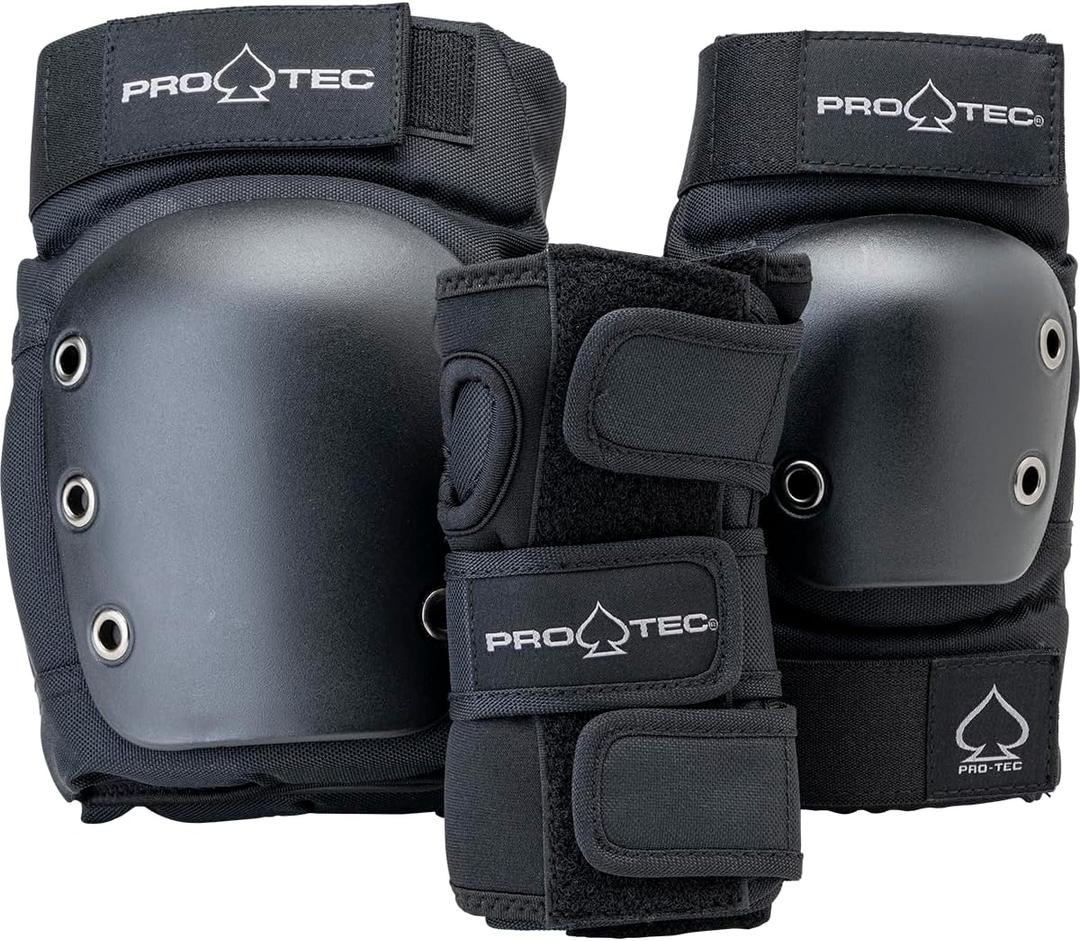 Pro-Tec Street 3-Pack Pad Set - Protective Gear for Skateboarding, Roller Skating, Scooter, Bicycling (Youth Small, Black)