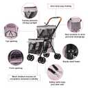 Double Pet Stroller for 2 Dogs & Cats, Double-Decker, Pink, 30.7"L x 18.1"W x 39"H