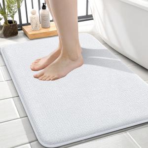 OLANLY Thick Memory Foam Bath Mat Rug 24x16, Extra Soft Absorbent Bathroom Rug, Quick Dry Bath Mats, Non-Slip, Machine Washable Carpet for Bathroom, Tub and Shower, Home Decor Accessories, White