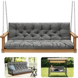 GPQAWER Outdoor Swing Cushions,Waterproof Swing Cushions 3 Seater Replacement with Backrest,Outdoor Thickened Bench Cushion with Ties for Porch,Patio,Backyard,Garden and Lawn (Khaki 60 * 40 in)
