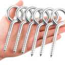YGAOHF 5 Inch Large Eye Hooks Heavy Duty - 6 Pcs Eye Bolts Screw in Hooks Stainless Steel 500 LBS Breaking Strength, Strong Silver Eye Screws for Wood, Hanging Heavy-Duty Applications