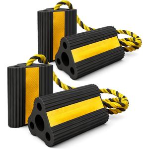 Wheel Chocks for RV Trailer Camper Truck Car, Versatile Heavy Duty Rubber Wheel Immobilizers & Chocks, Wheel Chocks Block with Rope and Reflective Strips [2 Pair 4 Pack]