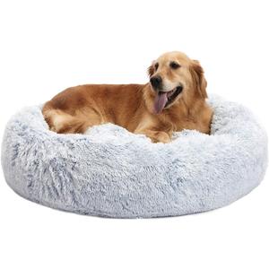 Bedfolks Calming Donut Dog Bed, 36 Inches Round Fluffy Dog Beds for Large Dogs, Anti-Anxiety Plush Dog Bed, Machine Washable Pet Bed (Light Blue, Large) (36.0"L x 36.0"W x 8.0"Th)