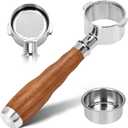51mm Bottomless Portafilter 2 Ears with 1 Filter Baskets(Double Shots) for De-longhi Stilosa ECP3420/EC155/BCO430/EC260,100% Stainless Steel Portafilter and Walnut Handle