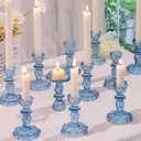 12pcs Taper Candle Holders, Candle Stick Holders, Glass Candle Holder - Vintage Flower Blue Candle Holders for Wedding, Baby Shower & Home Decor (Blue)
