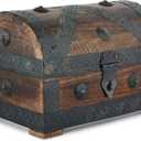 Ajuny Wooden Pirate Treasure Chest Jewelry Box  Handcrafted Vintage Keepsake Organizer with Shell Strips, Perfect for Necklaces, Earrings, and Trinkets, 9x6 Inch Gift Box