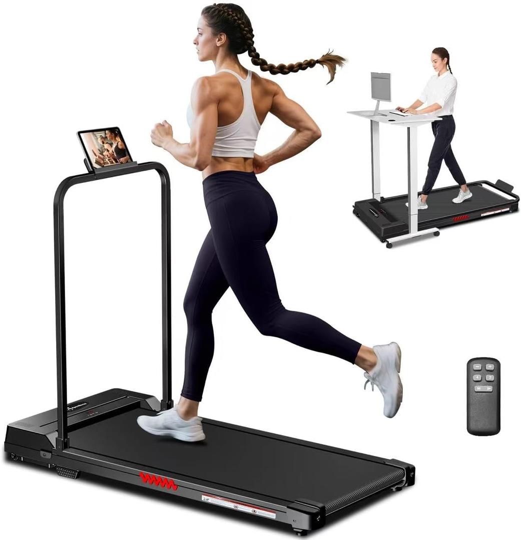 Walking Pad Treadmill with Handle Bar, Portable Treadmills for Home Small Spaces, 3.0 HP Foldable Folding Walking Pad Treadmill with Handles, Running Machine with Remote Control, 300LBS Capacity