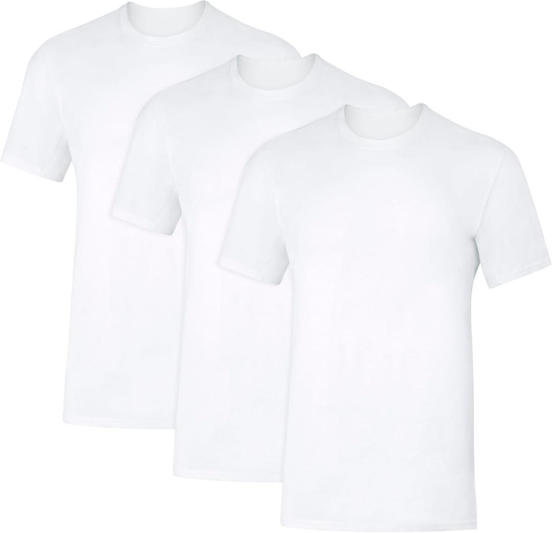 Hanes Men's Undershirt, Underarm Sweat Blocking Tee, White Crewneck T-Shirt, 3-Pack (Large)