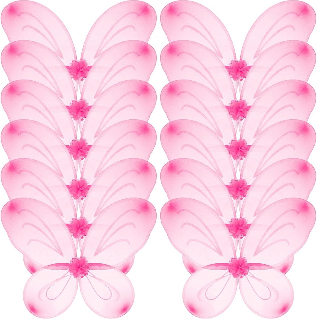 12 Pcs Butterfly Fairy Wings Butterfly Wing Dress up Party Costume Accessory Angel Costume for 2 to 12 Years Girls(Light Pink)