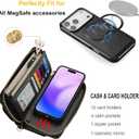 Crossbody Wallet Case for iPhone 17 Pro Max 6.9", Magnetic Detachable PU Leather Case with RFID Blocking Card Holder, Wristlet & Shoulder Strap, Flip Zipper Clutch Purse for Women - Black F