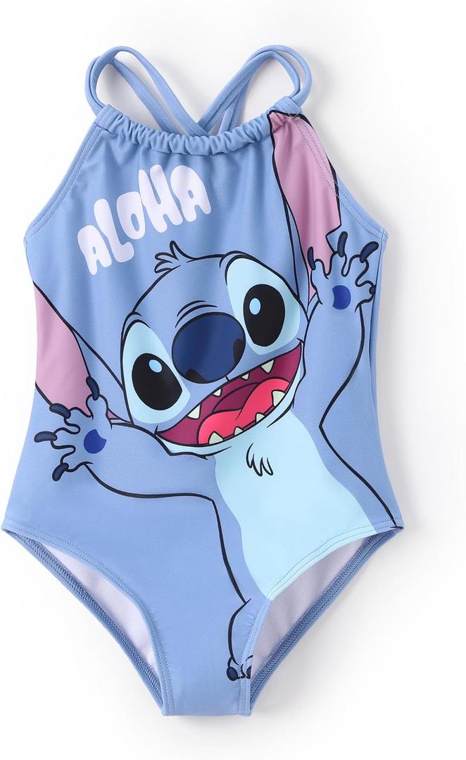 Disney Stitch Girls Swimsuits Lilo & Stitch UPF 50+ One Piece Bathing Suits Sport Summer Beach Swimwear Blue Quick Dry for Kids Size 4-5T Royal Blue