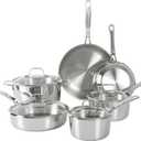 Sur La Table Kitchen Essentials Chef's Deck 10 Piece Stainless Steel Non Toxic Pots and Pans Kitchen Cookware Set w/Triply Encapsulated Base - Induction Safe