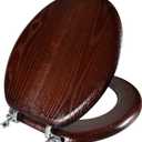Angel Shield Durable Wood Veneer Natural Toilet Seat Metal Hinged Easy Clean Anti-scratch American Standard(Round,Dark Walnut) (Round-16.5)