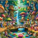 Rocorose 500 Piece Puzzles for Adults, Mushroom House Jigsaw Puzzle Challenging Fairy Mushroom Village Puzzle Holiday Party Educational Game Birthday Festival Gift