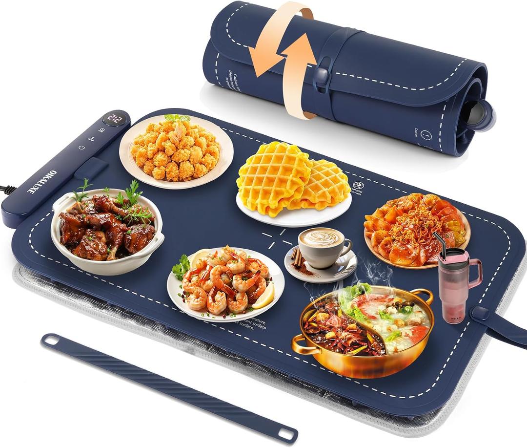 Upgraded Graphene Food Warming mat, 10s Fast Heating, 6-Level Temperature Control, Oil-Proof & Waterproof, Ideal for Home Gatherings & Holiday