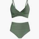 Women's High Waisted Bikini Sets Push Up Twist Front Spaghetti Straps Ruched Two Piece Swimsuit Bathing Suit, Size XXL