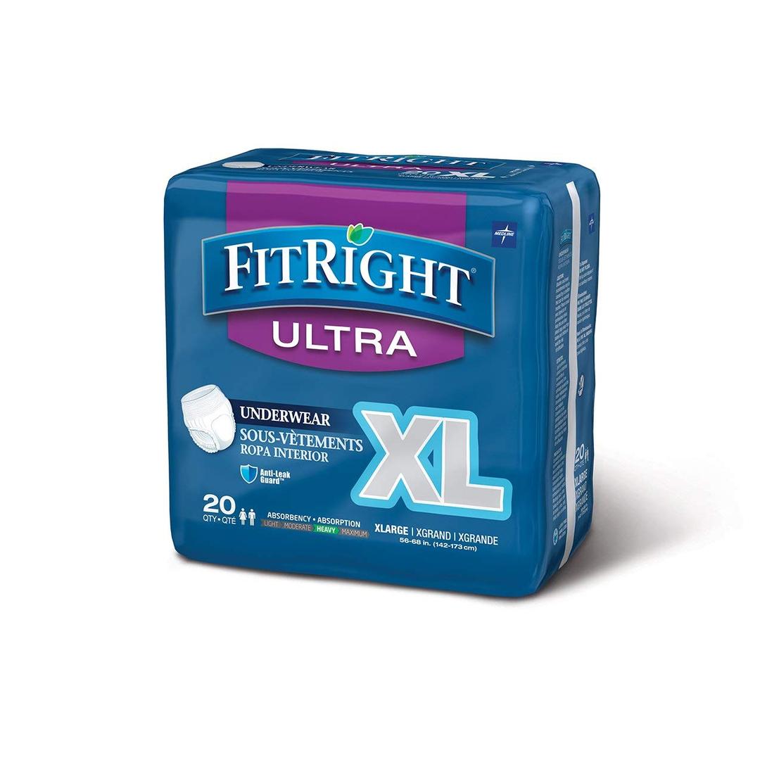 FitRight Ultra Adult Incontinence Underwear, Heavy Absorbency, X-Large, 56 - 68, 4 Packs of 20 (80 Total)