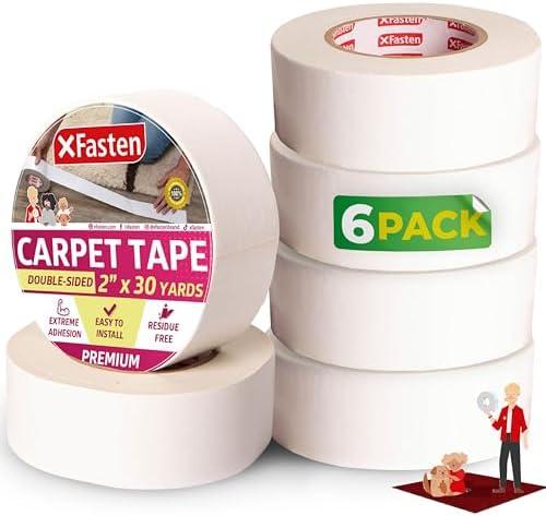 XFasten Double Sided Carpet Tape for Area Rugs, 2 Inch x 30 Yards (5-Pack) – Heavy Duty Anti Slip Rug Grip Tape, Works as Rug Gripper, Wood Safe, Easy Removal for Hardwood and Laminated Floors