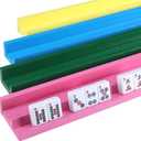 Leinuosen Wooden Mahjong Racks with Pushers 4 Set Magnet American Mahjong Tile Rack and Magnetically Attached Pushers Painted Tile Holders for Players Gift Family Night(Multi-Color)
