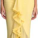 KUTUMAI Women Ruffle Bodycon Maxi Dress Ruched Long Formal Cocktail Wedding Guest Dresses (Yellow, XL)