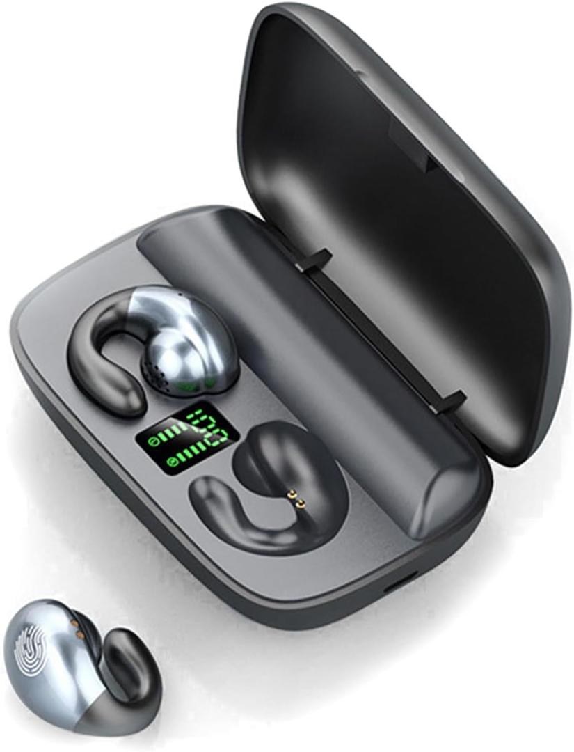 Wireless Earbuds with Earhooks Mini Bone Conduction Headphones Waterproof Open Ear Earpiece Noise Canceling Sports Bluetooth 5.0 Earphones Headset for Cycling Driving (Black)