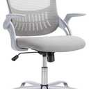 SMUG Home Office Desk Chair, Ergonomic Computer Managerial Executive Chairs Mid-Back Work Swivel Task Chairs with Wheels, Lumbar Support, Comfy Flip-up Armrest for Gaming, Study, Student