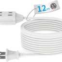 TiFFCOFiO Indoor Extension Cord, 2 Prong 12 Feet Extension Cord, 3 Polarized Outlets with Safety Slide Windows,13A/1625W, 16 AWG, Pack of 1 