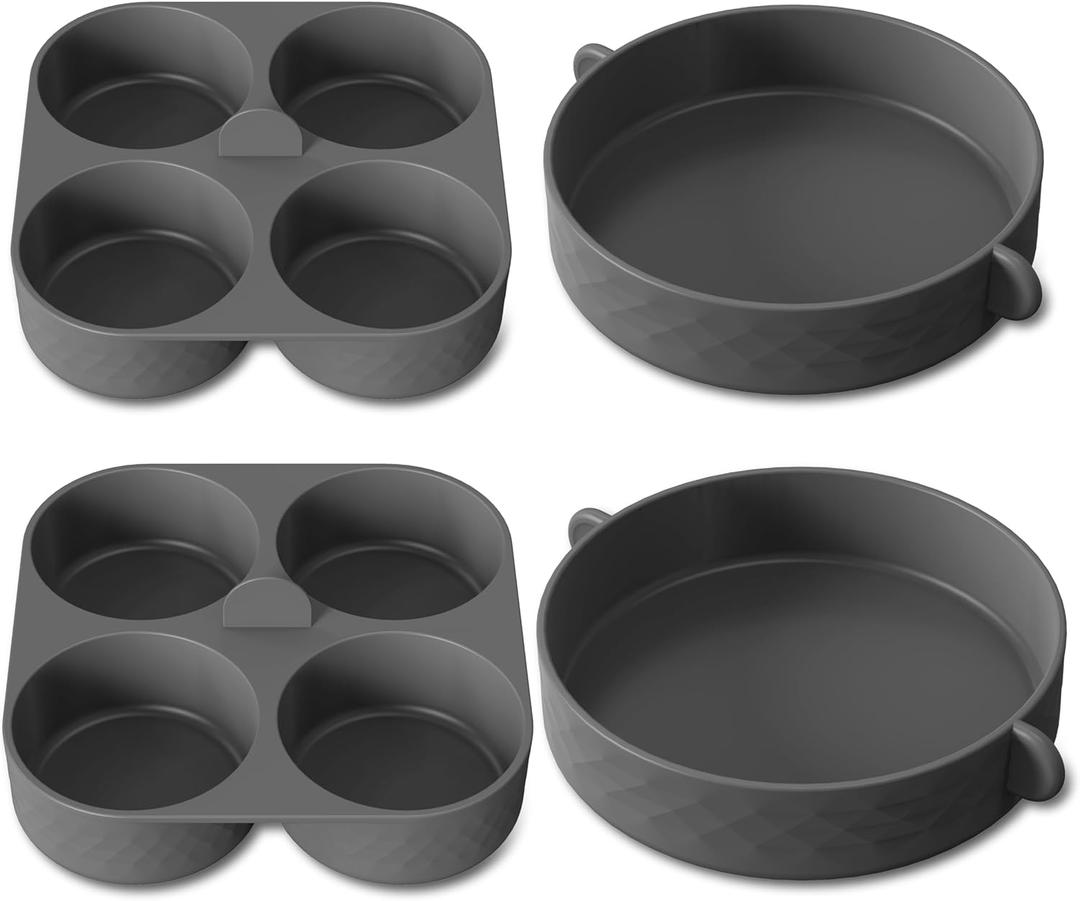 Silicone Egg Bite Molds for Instant Pot and Sous Vide Egg Bite Maker, 2 Pcs of 4 Inch Large Molds, 2 Pcs of 4-in-1 Mini Molds, Ideal for Breakfast Sandiwches, Healthy Snacks or Desserts