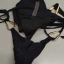 SHENHE Women's One Shoulder Bikini Set Ring Linked Sexy String Thong Bikini Swimsuits 2 Piece (Medium, Black)