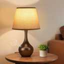 Seealle Touch Table Lamp for Bedroom, 3-Way Dimmable Small Bedside Lamps for Night Stands with Wires, Brown Desk Lamp for Kids Room, Office, Living Room, End Table(LED Bulb Included) (C. Oat Shade & Brown Base)