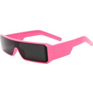 TYA Oversized Wrap Around Sunglasses for Women Men, Futuristic Rave Curved Lens Shades, Fashion Trendy Shield Sun Glasses (Small Pink Frame - Black Lens)