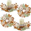 4 Pieces Thanksgiving Fall Candle Rings Center Fall Candle Rings Wreath Thanksgiving Autumn Decorative Artificial Maple Leaf Holder for Centerpiece Festival Party Decoration