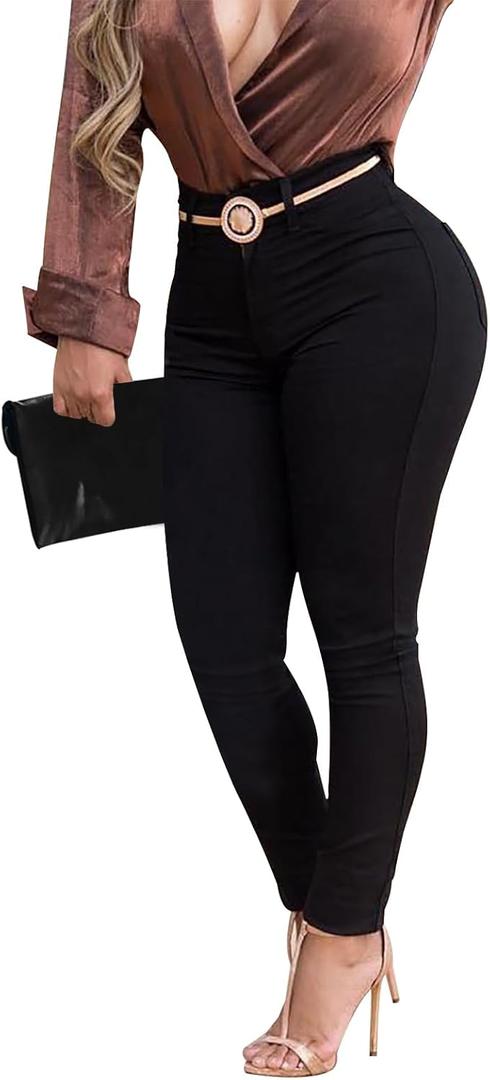 KUNMI Womens Curvy High Waist Stretch Butt Lifting Skinny Colombian Jeans (Small, 7009-black)
