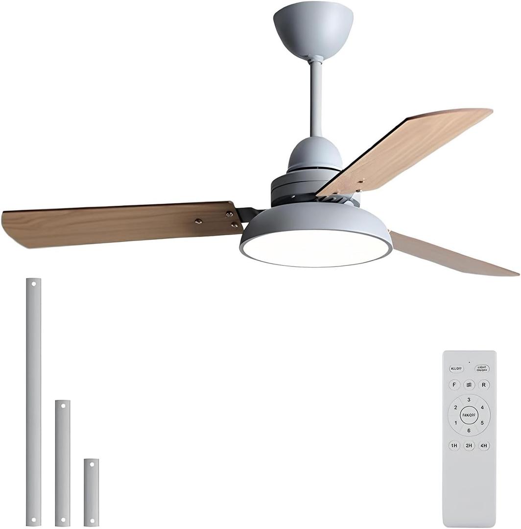 42'' Ceiling Fan with Lights, 3 Wood Blades Ceiling Fan with Reversible DC Motor 3 Color Dimmable 6 Speeds Modern Ceiling Fan with Remote Control for Patio Living Room Bedroom Office(Grey) (42-inch Gray)