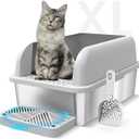 Enclosed Stainless Steel Cat Litter Box with Lid Extra Large Litter Box for Big Cats XL Metal Litter Pan Tray with High Wall Sides Enclosure, Non-Sticky, Anti-Leakage, Easy Cleaning